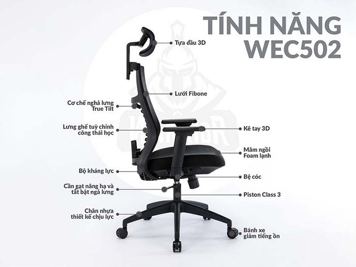 TNC Store Ghế Công Thái Học WARRIOR Hero series WEC502 Plus Black